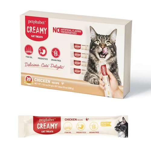 PETPHABET Lickable Cat Treats Squeeze, Creamy Puree Squeezable Wet Kitten Treats, Chicken Recipe 20 Tubes, Paste Snacks for Skin & Coat Health, Digestive Care, High Protein, Grain Free