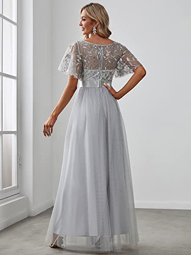 Image of Ever-Pretty Sequin Formal Prom Dresses for Women Ruffle Sleeves Empire Waist A-Line Long Mother of Bride Dress 00904