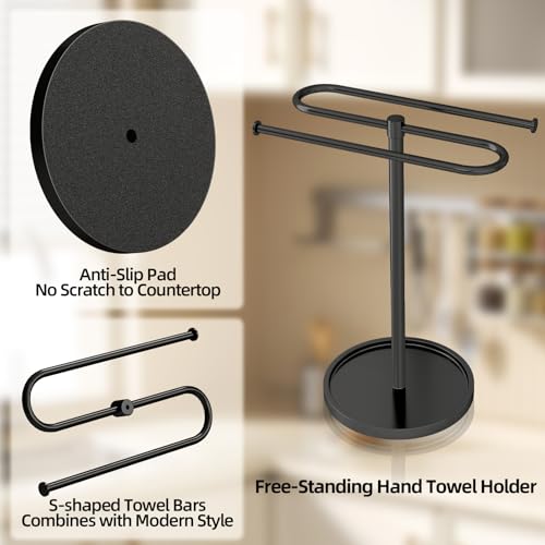 Foto de Toallero de acero inoxidable para encimera de baño, barra de toalla de pie en forma de S con capacidad para 2 toallas para encimera de cocina, color negro (imagen 5)