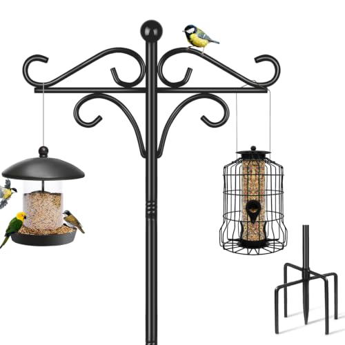 Support pour Mangeoire à Oiseaux sur Pied, 195 cm Environ 2 m, Réglable avec 2 Crochets, Double Support Autoportant Robuste pour Jardin, Lanterne Lumineuse,...