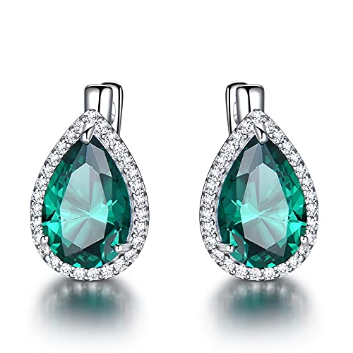 ODHLMFQ Green Emerald Gemstone Clip Earrings For Women Oval Birthstone Fine Jewelry Gift