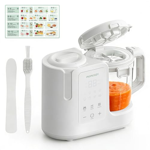 Image of Momcozy AutoMeal Baby Food Maker – One-Step Auto Steam & Blend Food Processor, 15oz Large Cup & 6-Blade Design, Self-Cleaning, Auto 3-Stage Texture Settings for Effortless Homemade Baby Puree, White