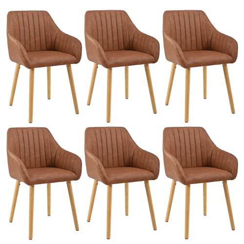 Goeurvant Lot de 6 Chaises Salle à Manger Marron Simili Cuir avec Accoudoirs, Chaise de Cuisine...