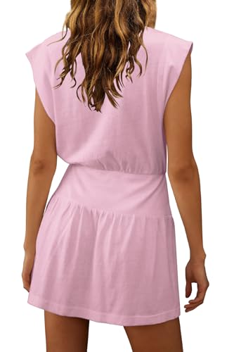 Image of LAMISSCHE Womens Summer Dress Sleeveless Mini Dress Flowy Vacation Beach Dresses Casual V Neck Elastic Waist Sundresses