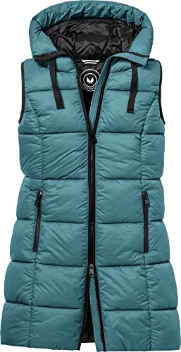 PATSY & LOU Damen Steppweste mit Kapuze, extralange Damenweste mit 2-Wege-Reißverschluss, taillierte Weste für Feminine Silhouette, warm & thermoregulierend, Gr. 36-48