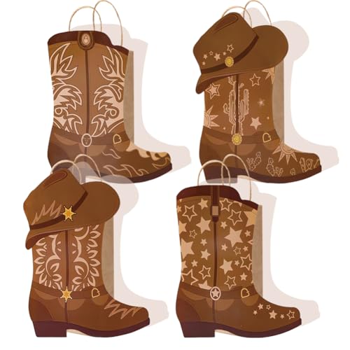 16 Pcs DIY Cowboy Boots Paper Bags Cowboy Hat Kraft Bags Western Theme Party Decorations Favors Wild West Gift Bag with Handles Rodeo Boot Hat Goodie Bag for Cowboy Birthday Bachelorette Party Supplies
