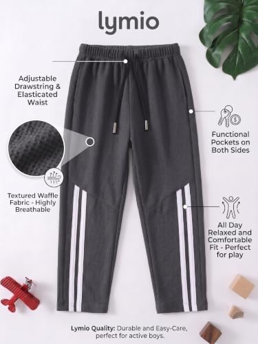 Image of Lymio Juniors Boys Track Pant | Striped Jogger Trousers | Elastic Waist Kids Bottom | Trendy Comfortable Daily Active Sports Wear (Packs Also Available) (SSK-35-38)