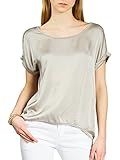 leichte, elegante Damen Kurzarm Seiden-Glanz Sommerbluse mit seidenmatt glänzendem Rayon / Viskose Materialmix