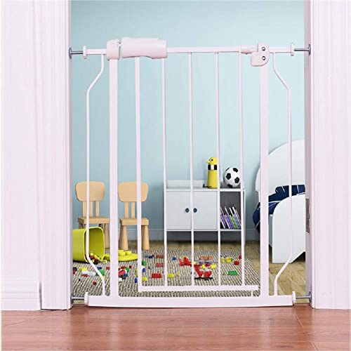 Image of ALLAIBB Extra Wide Pressure Mounted Baby Gate Walk Through Child Kids Safety Toddler Tension White Long Large Pet Dog Gates with Extension for doorways Kitchen (24.02-27.56 inch /61-70cm, White)