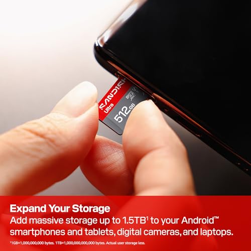 Image of SANDISK 512GB Ultra microSD UHS-I Card - Up to 195MB /s Read Speed, Full HD Video, V10, U1, C10, A3 - SDSQUJQ-512G-GZ6MA