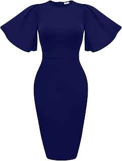 Women's Basic Bodycon Ruffle Flared Short Sleeve Pencil Midi Dress - Buy now