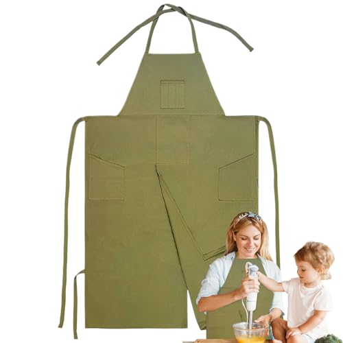 Genérico Delantal Para Cerámica,Delantal Con 3 Bolsillos | Impermeable de Lona con Abertura en Piernas y 3 Bolsillos para Cerámica, Cocina, Arte y Jardinería