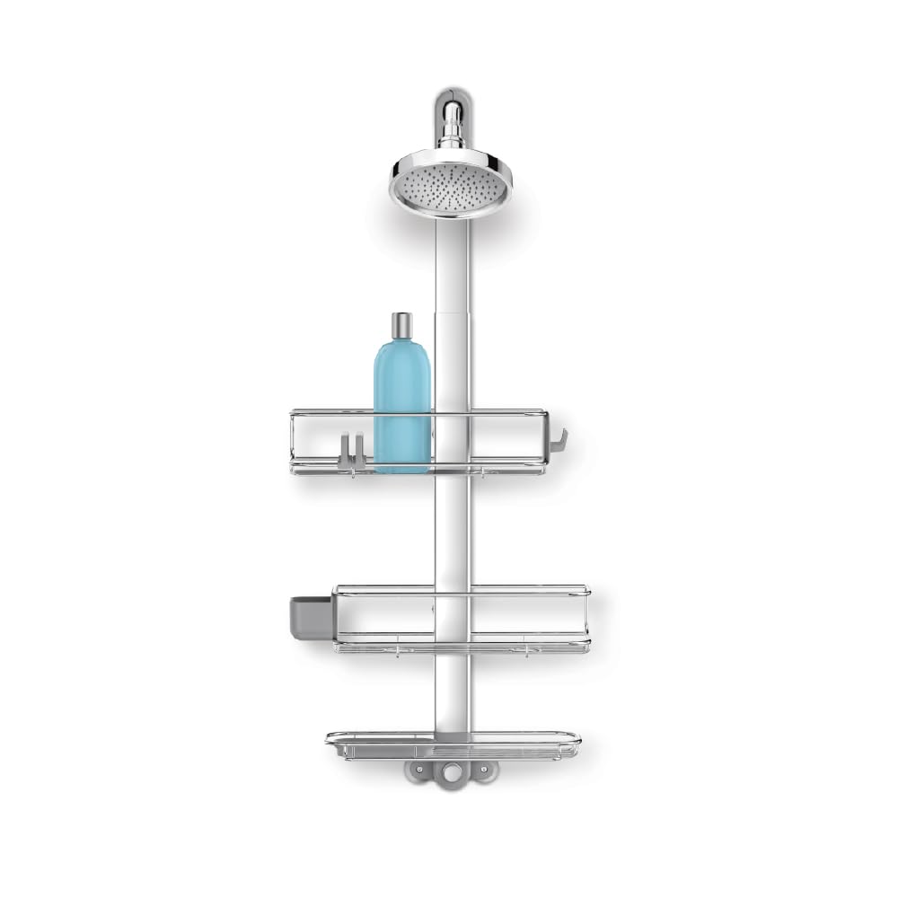 simplehuman Adjustable and Extendable Shower Caddy Large, Stainless Steel and Anodized Aluminum