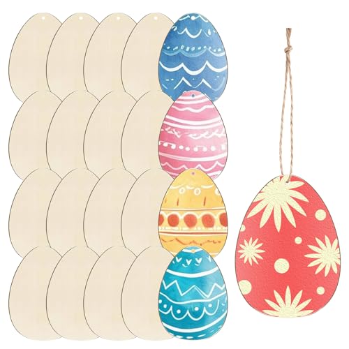 20 Stück Ostereier zum Bemalen, Ostergeschenke kinder, Osterdeko,Holz Ostereier Zum Bemalen Set für Ostern DIY Basteln zum Bemalen Ostern Basteln Kinder Ostereier Bemalen Holzanhänger Osterns Deko
