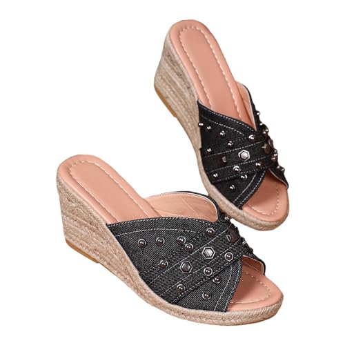 Espadrilles métalliques à bout ouvert pour femme sandales compensées noir 40