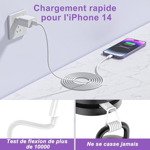 Chargeur iPhone rapide câble USB C type C compatible iPhone 14 13 12 Pro Max