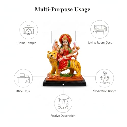 Image of Durga Maa Idol Sitting on Tiger Resin Murti for Home Temple & Pooja Room | Sherawali MATA Murti Small Size for Navratri Decoration | Durga MATA Idol for Home Decor (21 cm)