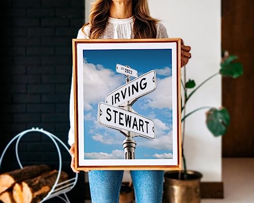 Customized Vintage Street Sign With Last Names, Poster Canvas Wall Art Crossroads Sign With Names Personalized Couple Gift Custom Engagement Anniversary Poster Gift For Him