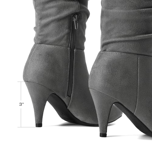 DREAM PAIRS Women's High Heel Mid Calf Boots Slouchy Pointed Toe Fall Boots,Size 7,Light/Grey/Suede,KIMLY