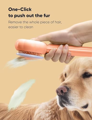 Image of VAYINATO Sunflower Shaped One Click Pet Hair Removal and Massaging Stainless Steel Brush Comb With Skin Safe Tip For Both Dogs and Cat Grooming, Self Cleaning Pet Hair Shedding Tool (Orange)