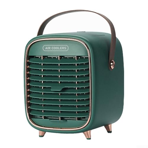Aire acondicionado portátil, unidad de CA recargable por USB, mini ventilador de aire acondicionado de 2000 mAh, 3 velocidades, enfriador ultra silencioso para habitación, oficina en casa (es verde)