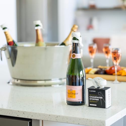 Image of KLOVEO White Champagne Stopper - Made in Italy - Patented Seal - Durable Plastic WAF Bottle Stopper for Sparkling Wine, Prosecco, Cava (Pack of 2)