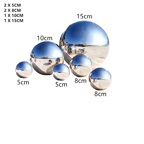 nuumee 6 stks RVS Gazing Bal, Holle Bal Reflecterende Tuin Gazing Ballen Drijvende Vijver Ballen Decoratieve Ballen voor Tuin Kerst (6 stks Mix (15cm x1, 10cm x1, 8cm x2, 5cm x2)) - Afbeelding 3