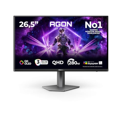 Monitor AG276QZD2 26.5 pollici, 2560x1440, WQHD, 280Hz, QD-OLED Panel, 0.03ms GtG, USB Hub Speakers, Height Adjustment, (HDMI2x 2.1 DP 2x 1.4) Adaptive Sync, HDR400 TrueBlack, G-Sync Comp., Nero - Monitor - Immagine 1