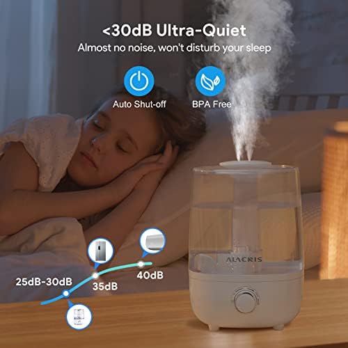 ALACRIS Air Humidifier, 4L Large Humidifiers for Bedroom & Baby Room, Ultra-quiet Cool Mist Humidifiers with 30H Output, 360° Rotation Nozzle, Aroma Oil Diffuser, Auto-Off Protection