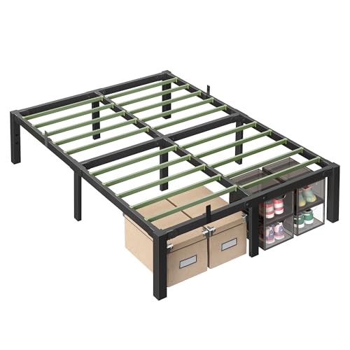 Image of VASAGLE Superfast Assembly, Metal Full Bed Frame, Heavy-Duty Platform Bed Frame Full Size, 1500 lb Weight Capacity, Steel Slats, No Box Spring Needed, Ink Black and Forest Green URMB872B01