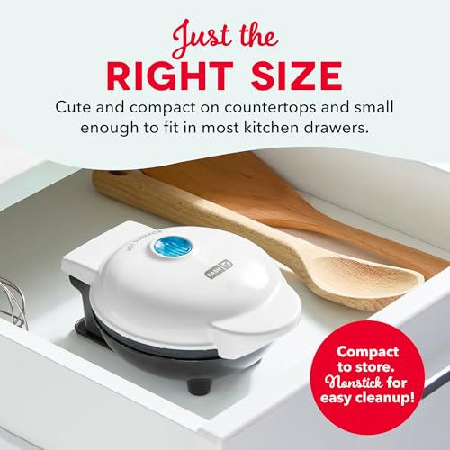 Image of Dash Mini Waffle Maker- Compact Electric Iron for Creative Homemade Treats - PTFE nonstick surface - Easy-to-Clean - Perfect for Kids & Families - White