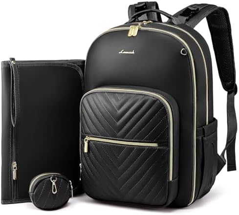 LOVEVOOK Diaper Bag Backpack, Quilted Baby Bag with Changing Pad & Pacifier Holder, Waterproof Travel Diaper Bags for Baby Boys Girls, Stylish and Large Capacity,Black Leather
