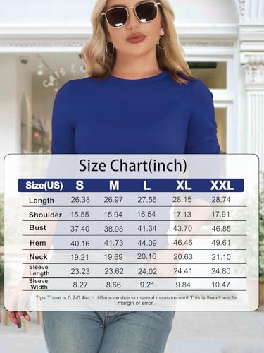Essential Long Sleeve T-Shirt for Women Fall Casual Shirt, Soft Cotton Blend Round Neck Tee, Everyday Basic Top2