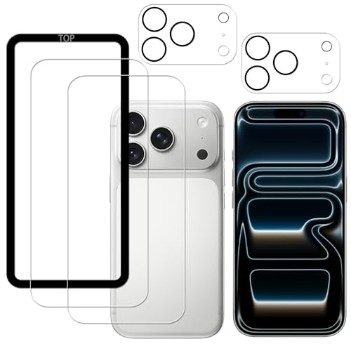 KPNS 対応 iphone 17 pro max 用 (2枚)ガラスフィルム + (2枚)カメラフィルム + ガイド枠付き 日本旭硝子素材採用 全面 保護フィルム 強化ガラス フィルム カメラ保護 レンズカバー 対応