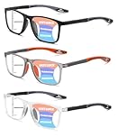 Hubeye TR90 Sports Reading Glasses for Men and Women Square Comfortable Flexible Blue Light Blocking Computer Reader (Black+Orange Grey+Transparent, 2.00)