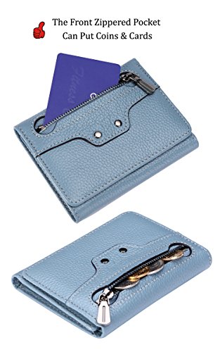 AINIMOER Small Leather Wallet for Women, Slim Compact Credit Card Holder RFID Blocking Wallets Organizer with Coin Pocket, Lichee Gray Blue3