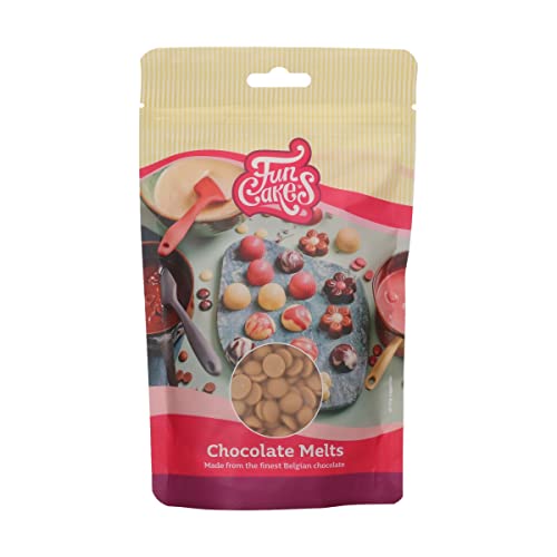 FunCakes Chocolate Melts Gold: Fundir chocolate para hacer bombones dulces, goteos, glaseados, decoraciones de tartas, lloviznas. Fácil de derretir en el microondas o al baño maría, Halal. 200g.