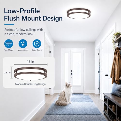 Image of 13Inch 36W Super Bright 3600lm Flush Mount LED Ceiling Lights, 1-Pack Oil-Rubbed Bronze Dimmable Ceiling Light Fixtures, 5CCT Selectable 2700K-6500K, Energy-Efficient Modern Ceiling Lamp, Easy Install