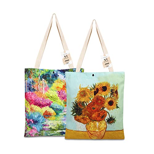 NFI essentials Canvas Printed Tote Bag for Women with Tich Button, Casual Handbag Shopping, Tote Grocery Portable Bag Eco-friendly Hobo Bag, Travel, Work, Beach, Office, College (SB-19-D1 & D3)