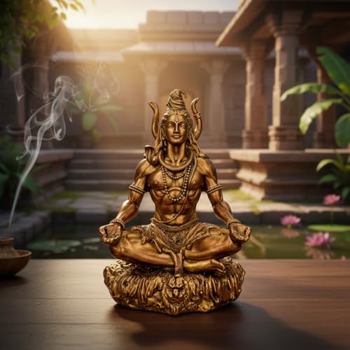 Image of Adiyogi Shiva Idol 3.5 Inch for Car Dashboard, Golden Polyresin Shiv Murti, Mahadev Statue for Home Decor Office Gift