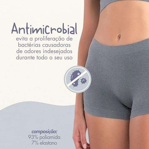 She by Mash Calcinha Boxer Sem Costura Microfibra Shortinho, Cinza Claro, GG