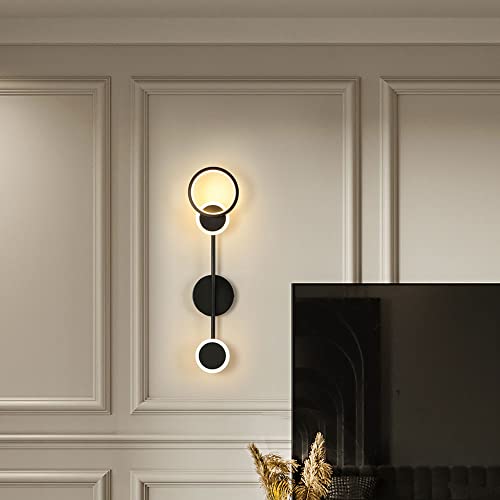 Aplique de pared LED negro geométrico redondo de 18W para iluminación interior 4