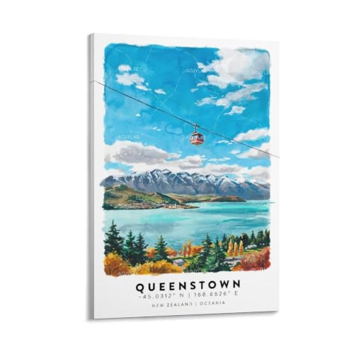 Affiche Queenstown aquarelle 30x45cm pour decoration murale salon