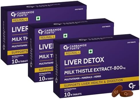 Carbamide Forte Liver Support Supplement with Milk Thistle Extract 800mg (30:1), Multivitamins & Amino Acid | Liver Detox Supplement 10 Veg Tablets (Pack of 3)