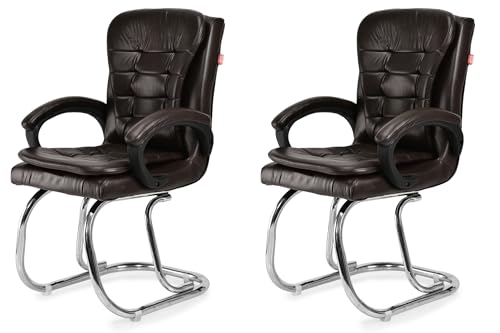 Image of GOYALSON Leatherette Double Cushion Office Guest Chair Sleek, Comfortable Seating for Visitors in Lobby, Reception (2, Coffee, Double Pipe Chrome Steel Frame)