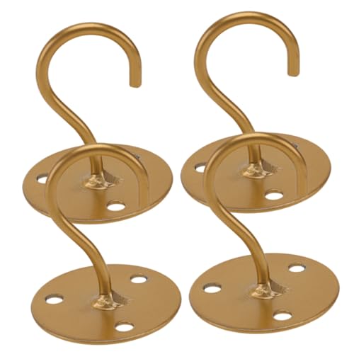 LOORGVEL 4個 鉄製強力壁掛けフック 金色 耐錆性 天井用吊り下げフック 多用途 植物ハンガー 風鈴や照明器具に