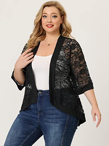 Image of Agnes Orinda Plus Size Cardigans for Women 3 /4 Sleeve Open Front Lightweight Sheer Shrug Lace Bolero Cover Up