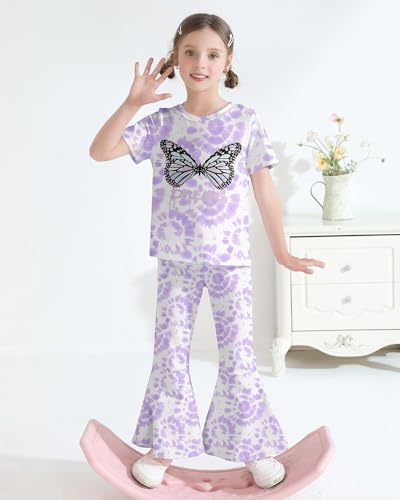 Image of CARETOO Girls Summer Outfit Poster Girl Matching Sister 2pcs Sets Printed t-Shirt + Flare Leg Pants For 3-10 Years