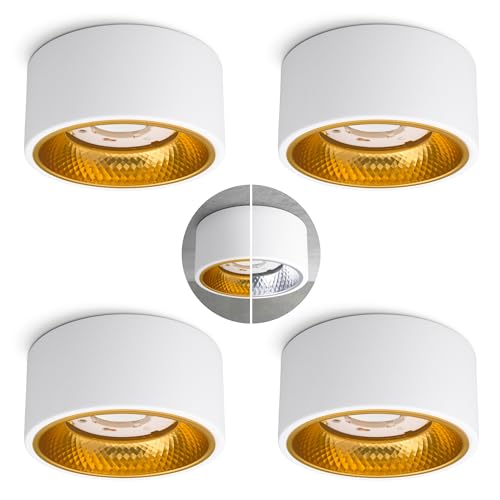SSC-LUXon 4er Set OLINO Aufbaustrahler wei&szlig; matt mit wechselbarer Optik in gold & silber - 4x Spots Deckenleuchte Aufputz GX53