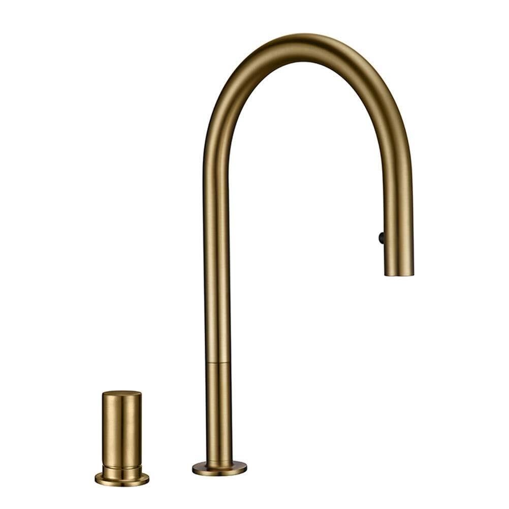Robinet de cuisine en or massif avec douchette et mitigeur eau chaude et froide LWX
